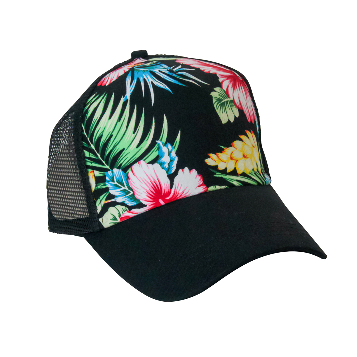 173_BlackFloralTruckerCap